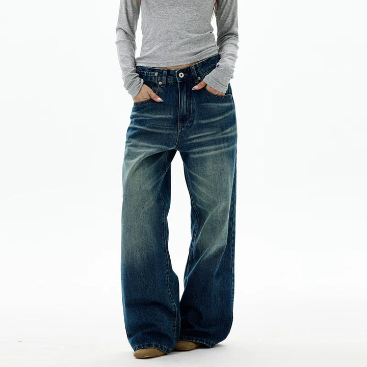 레트로 와이드 레그 청바지 팬츠 