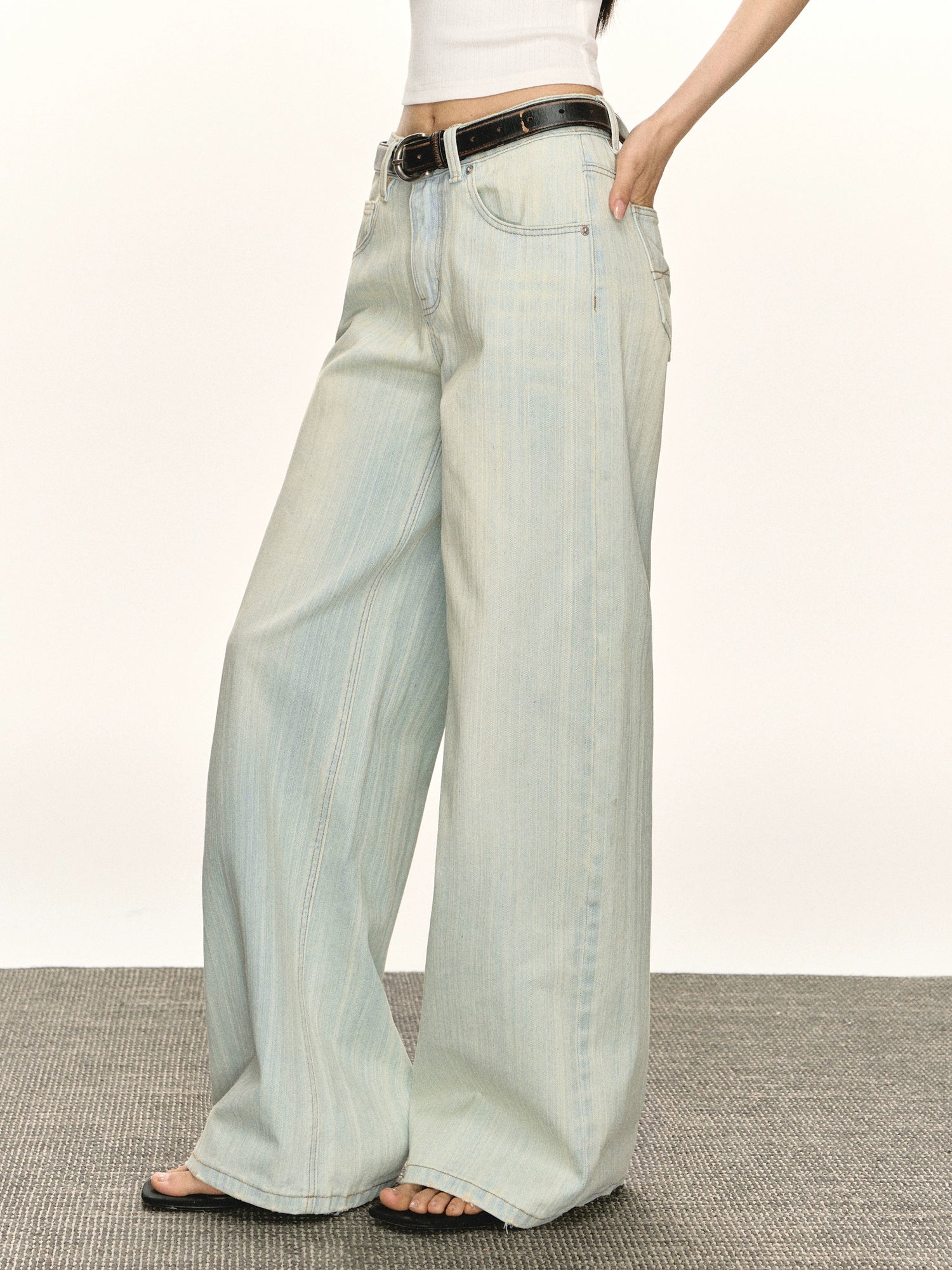 Retro Washed Wide-Leg Straight Jeans Pants