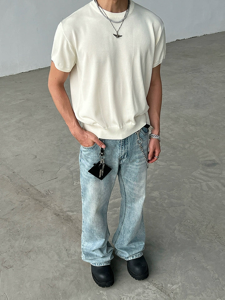 Knitted Slim Fit Short Sleeve Pullover