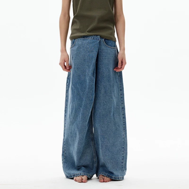 Retro Pleated Wide Leg Jeans