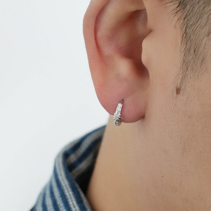 S925 Sterling Gümüş Yıldız Halka Küpeler 