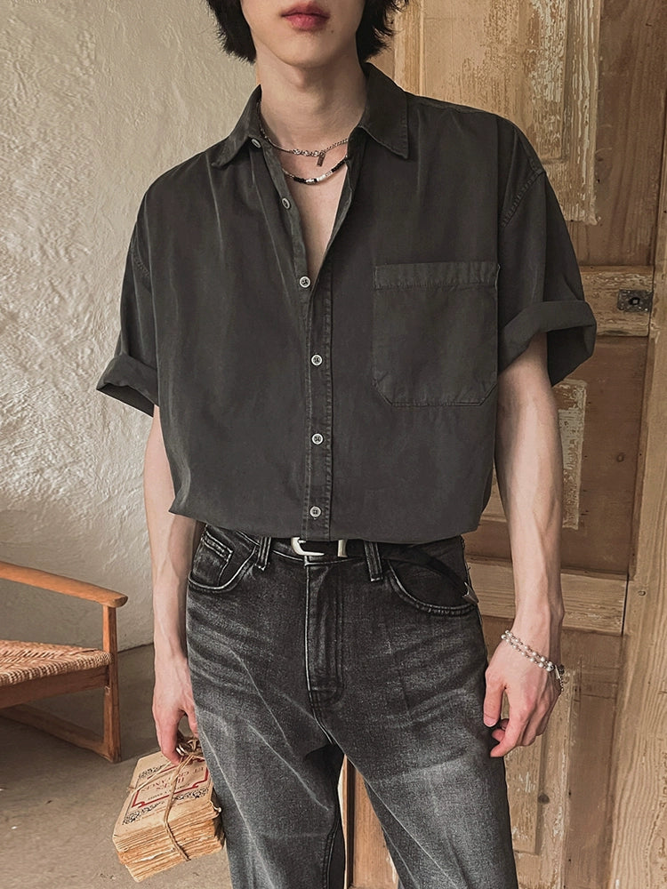 Camisa Casual de Manga Curta Larga Lavada 