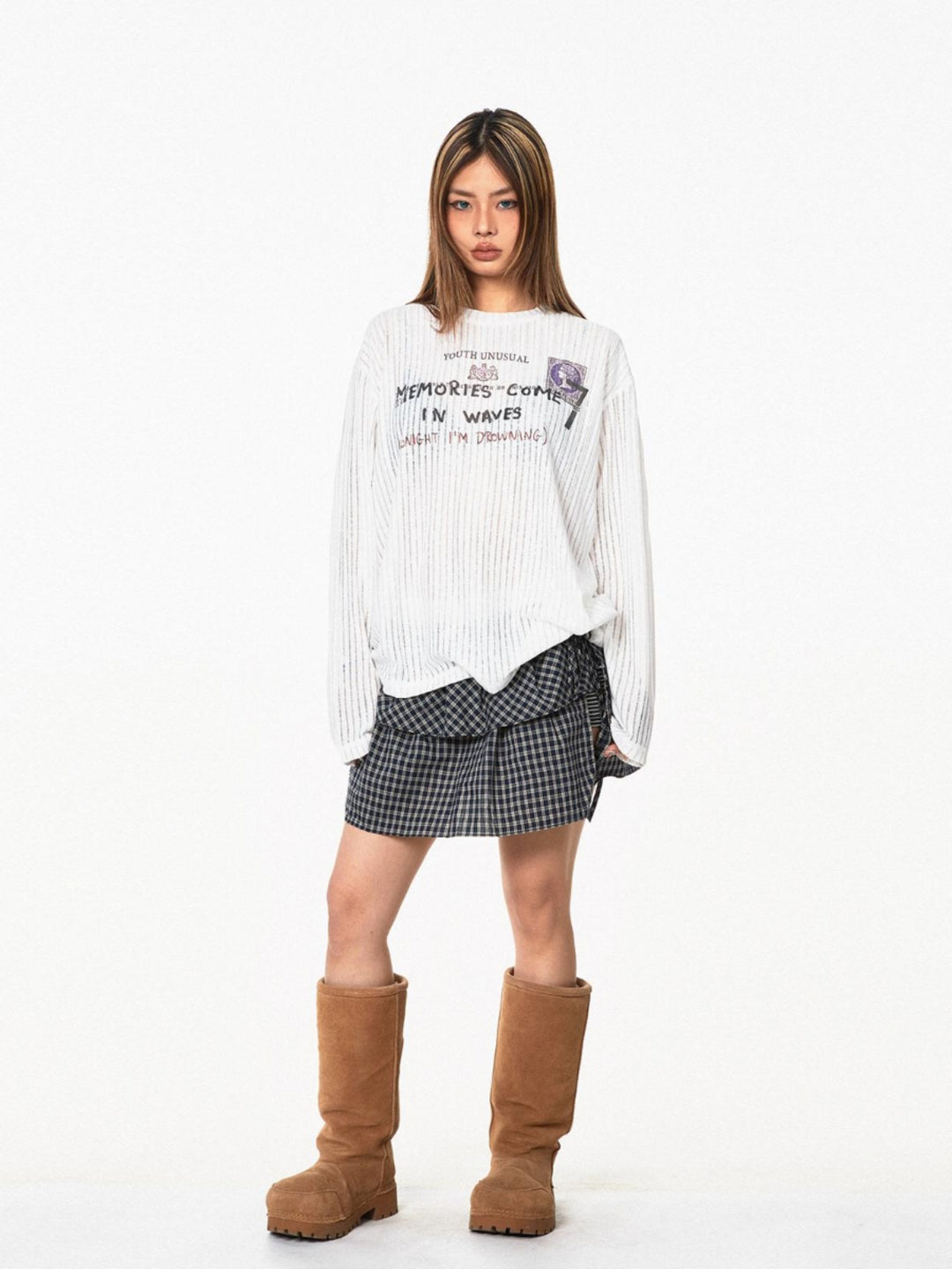 Retro Striped Turtleneck Casual Top