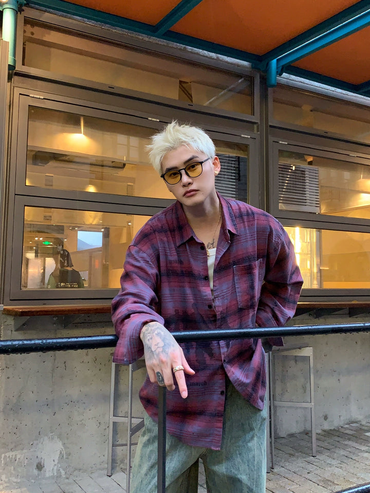 Chemise de rue à manches longues rétro en pur coton 