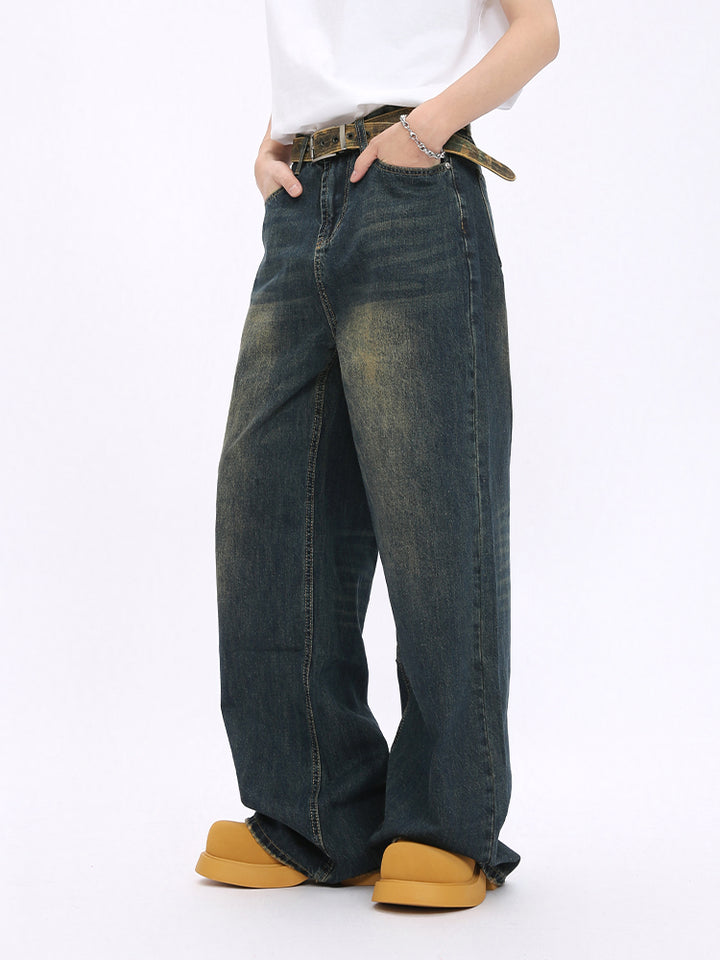 Weite, ausgefranste Mid-Waist-Jeans 