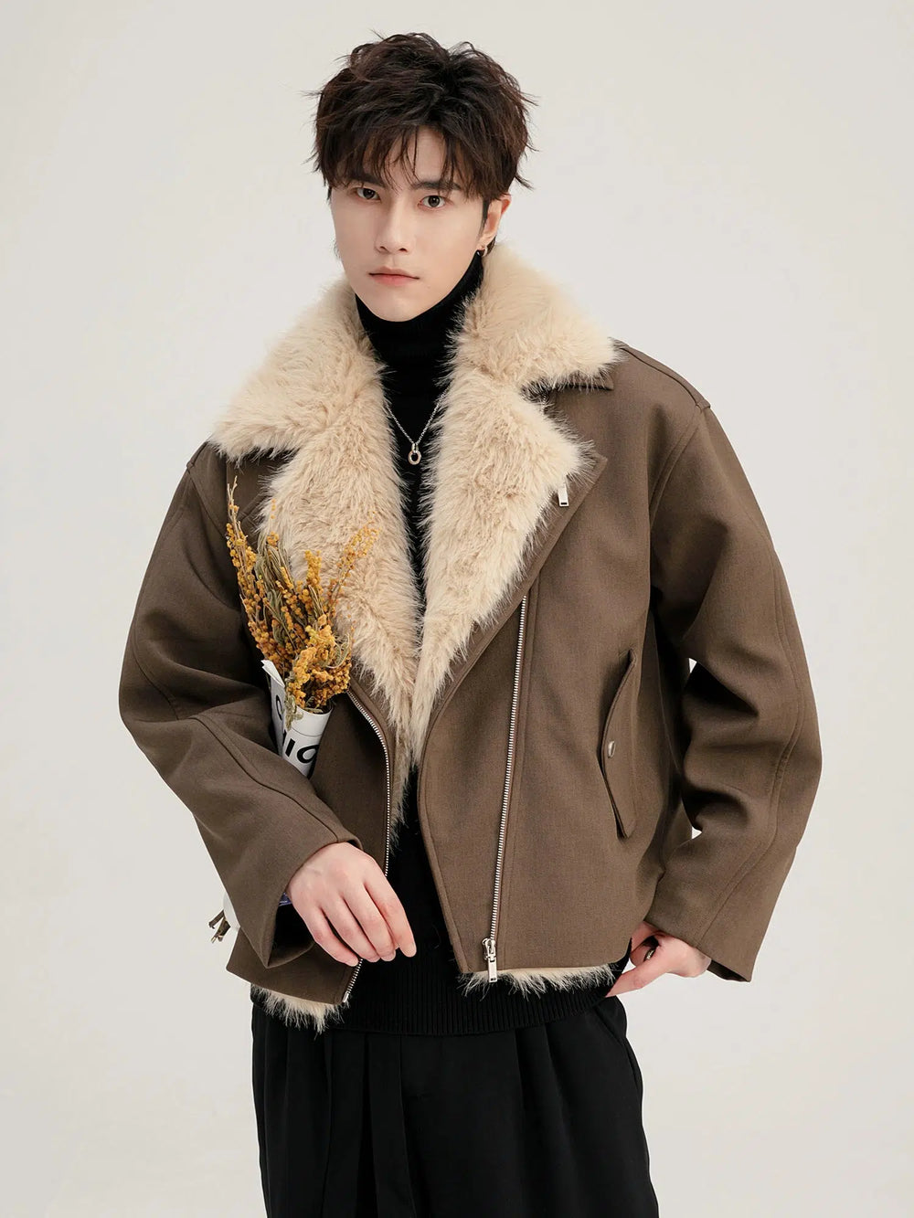 Short Jacket with Detachable Fur Collar