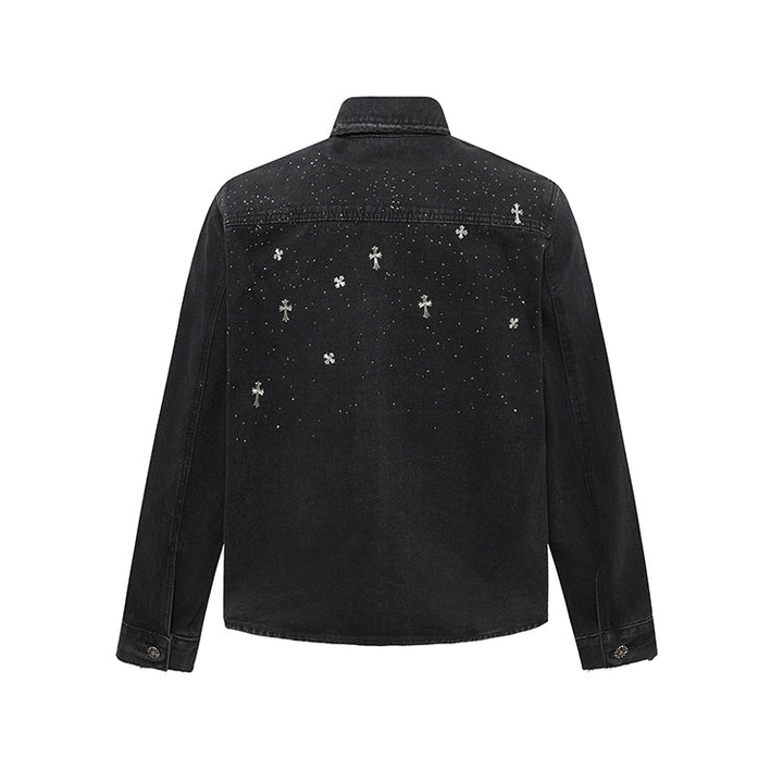Pailletten-Botton-Front Denimjacke 