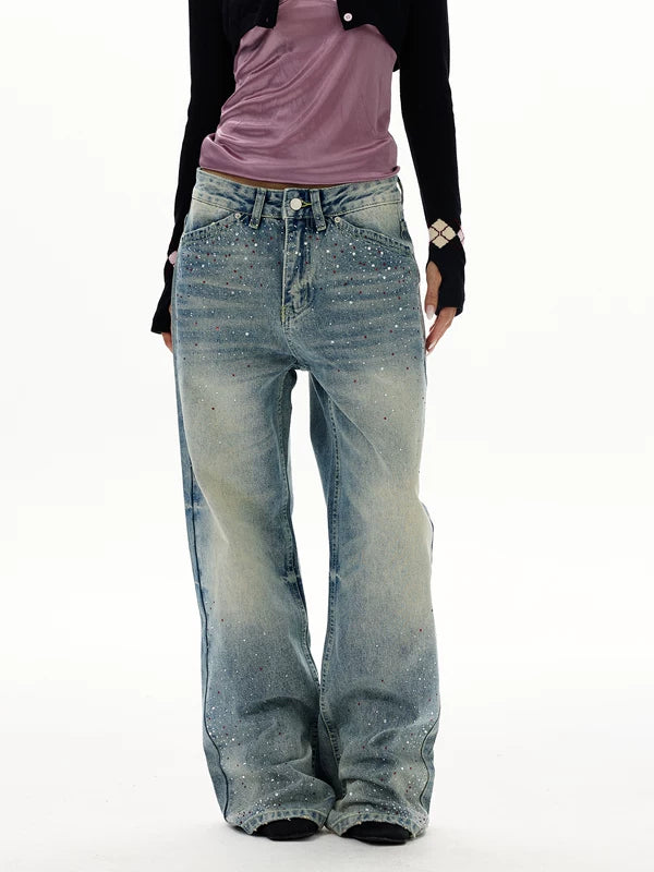편안한 핏의 라인스톤 데님 팬츠 