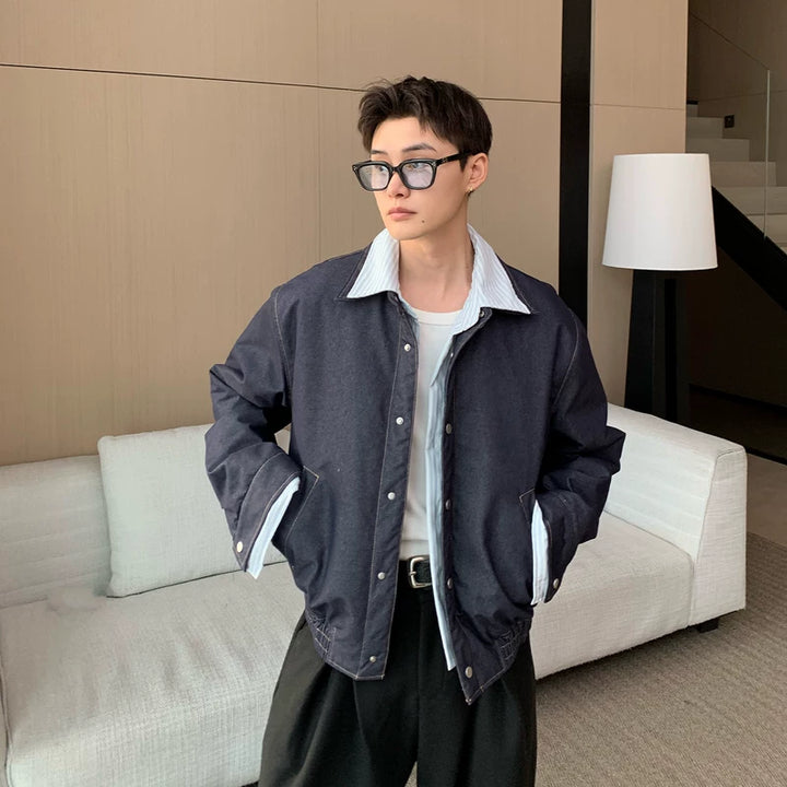 Gestreepte Revers Patchwork Katoenen Harrington Jas 