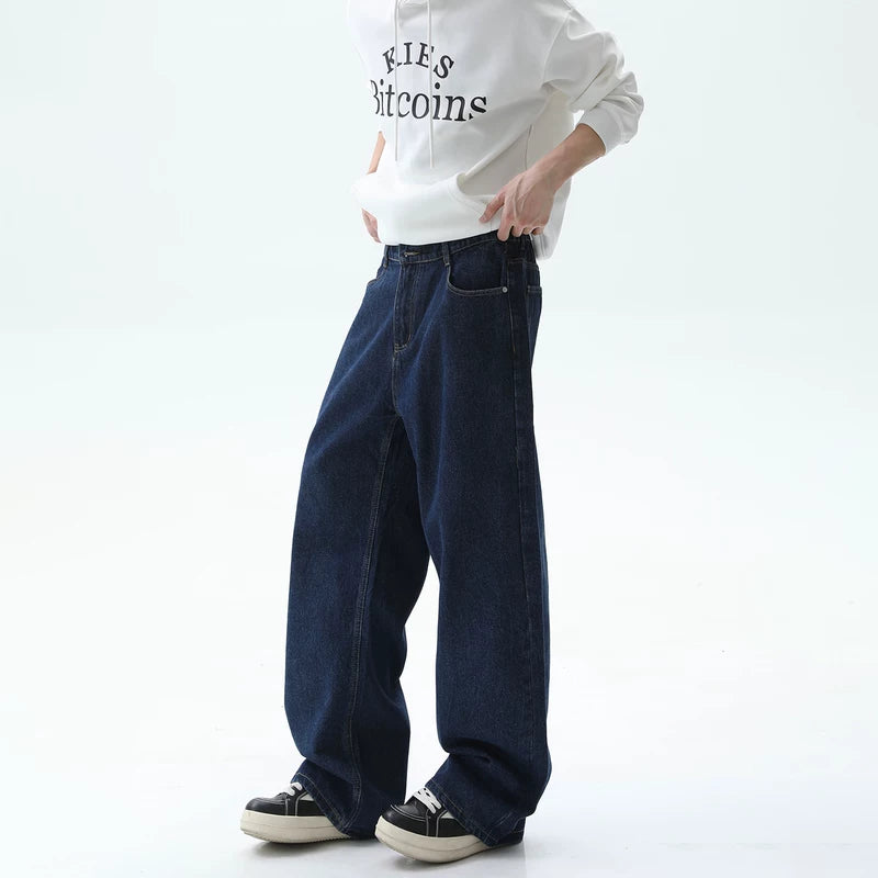 Washed Straight-Leg Wide-Leg Pants