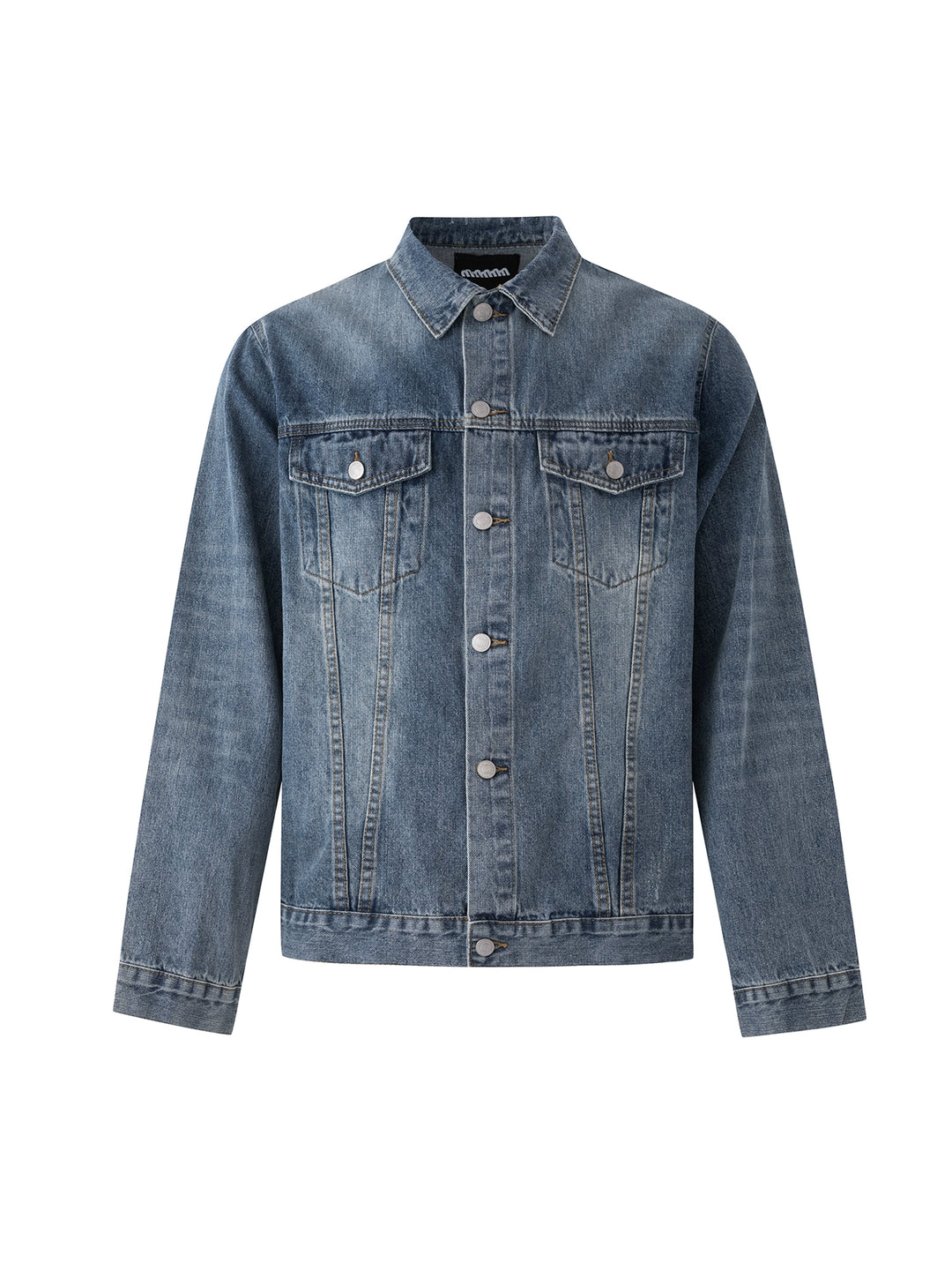 Veste en denim courte coupe ample à revers 