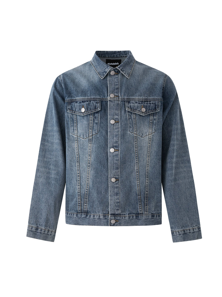 Veste en denim courte coupe ample à revers 