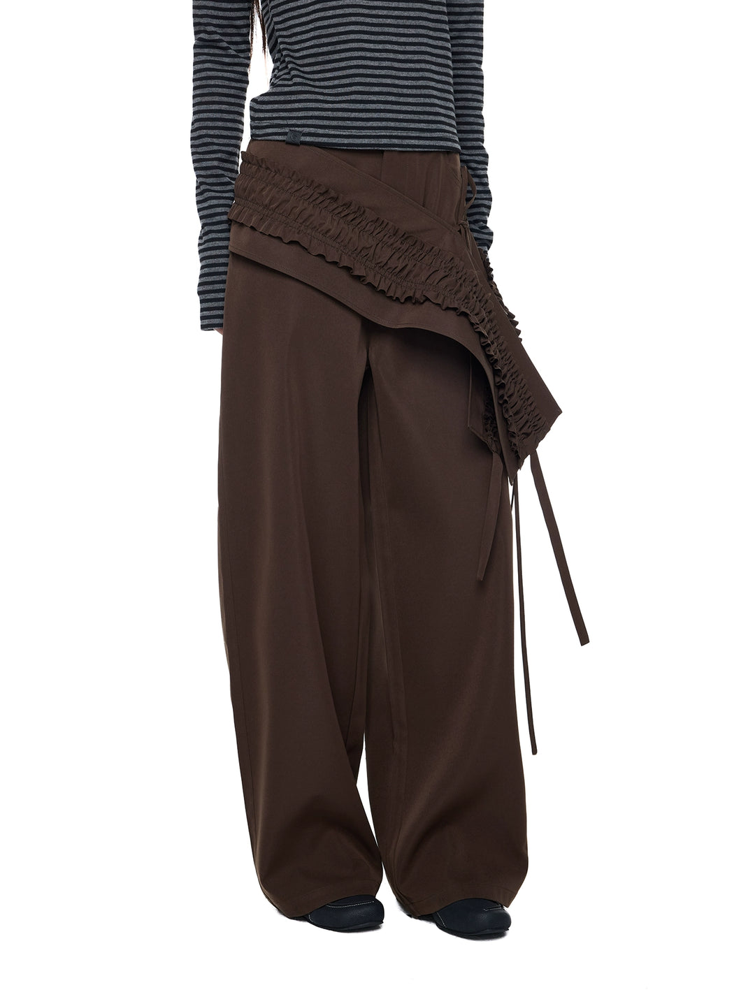 Twee-delige geplooide ruffle wijde broek 