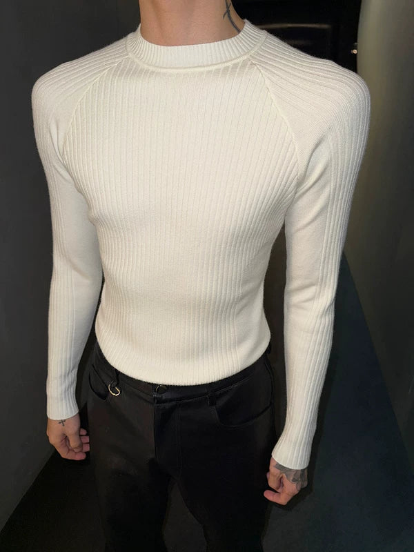 Slim Fit Ribbed Long Sleeve Knit Sweater