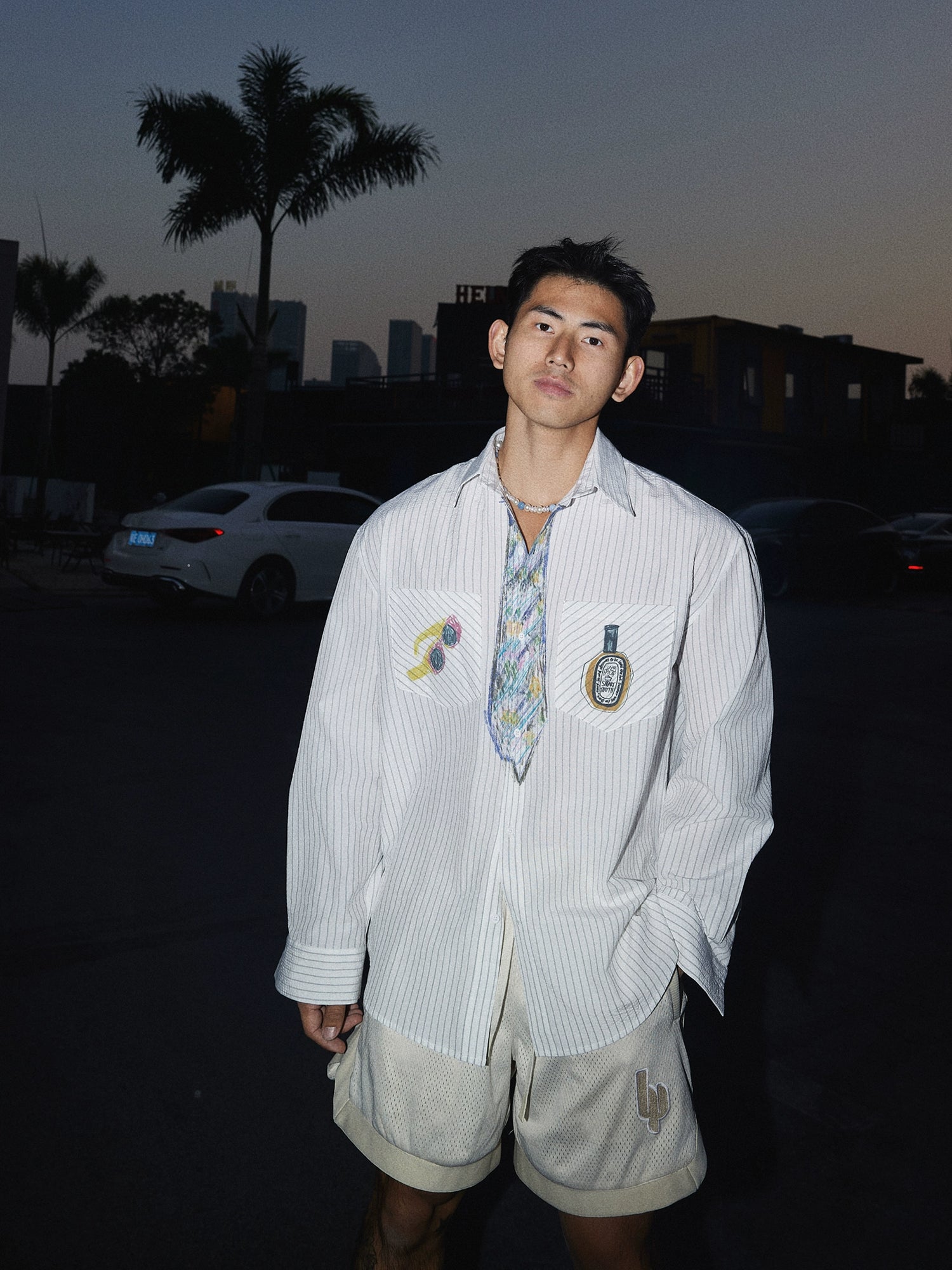 Handgemalte vertikale gestreifte College-Bluse 