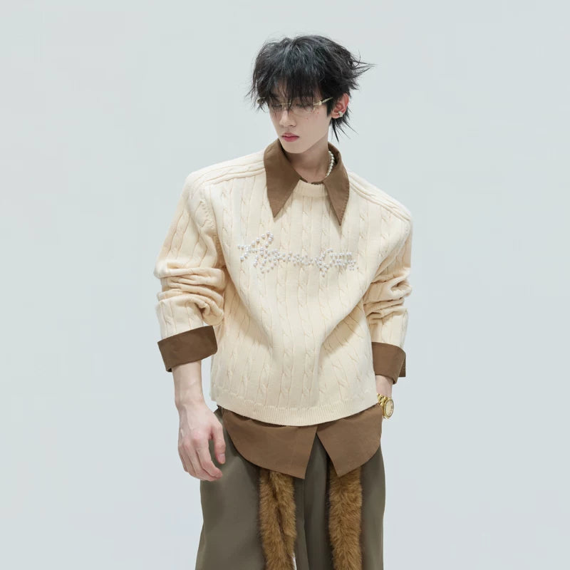 Faux Two-Piece Pearl Embellished Sweater