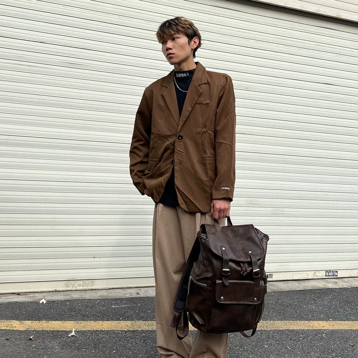 حقيبة ظهر جلدية بتصميم ريترو مينيماليست لحمل اللاب توب 