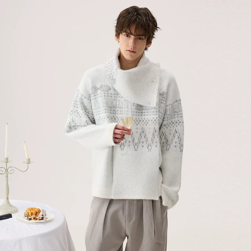 Fair Isle Detachable Scarf Sweater