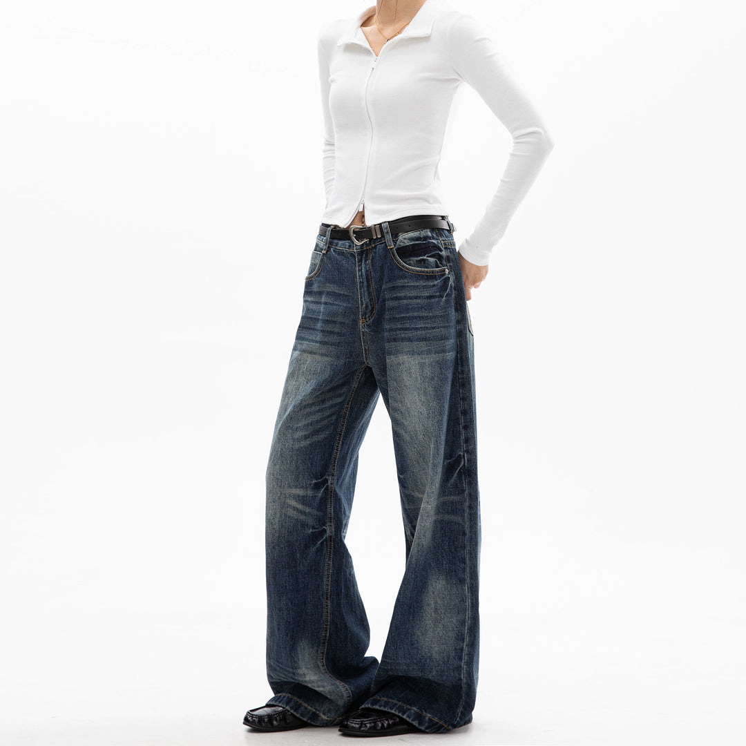 Washed Distressed Wide Leg Pants
