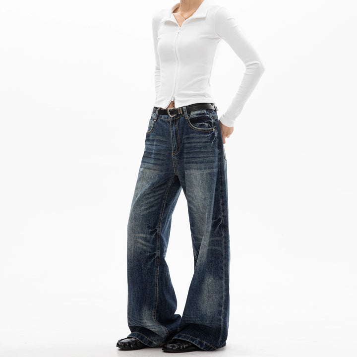 Washed Distressed Wide Leg Pants