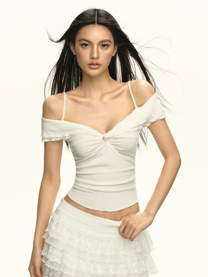 Off Shoulder Slim Fit Short Sleeve Top