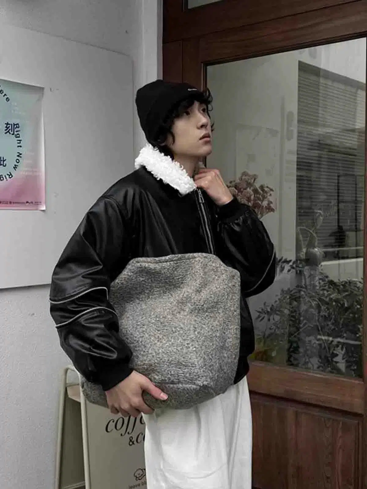 Grey Crossbody Shopping Bag