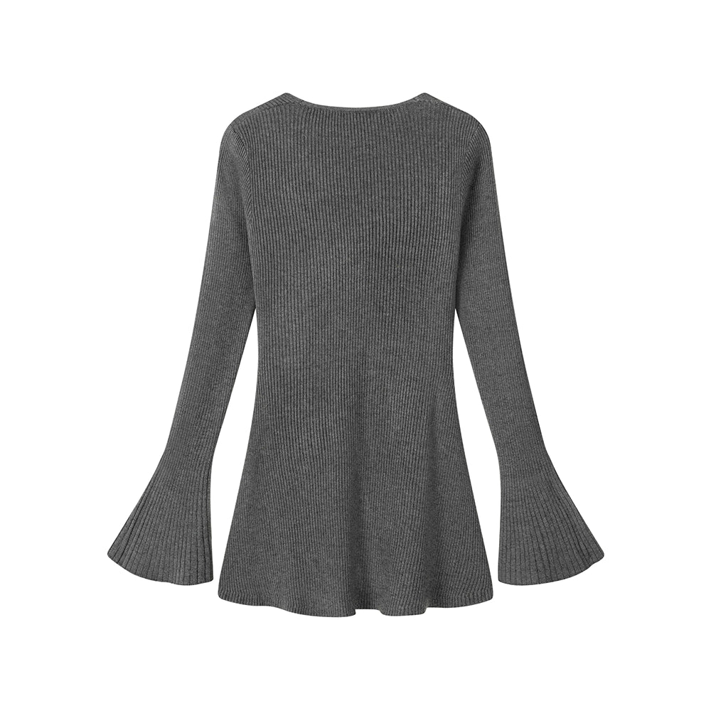V-Neck Trumpet Sleeve Sweater