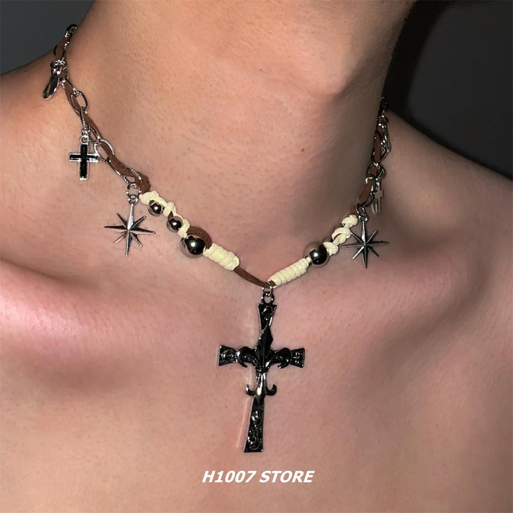 Braided Chain Cross Choker Necklace