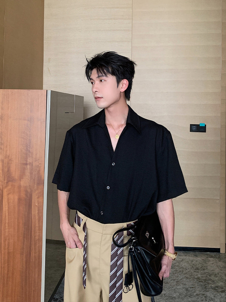 Short-Sleeve Casual Drape Shirt