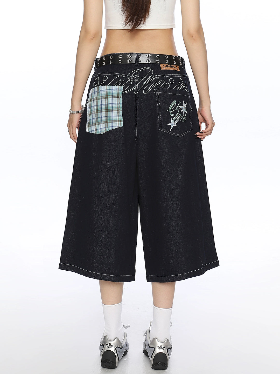 Broderade denim cropped vida byxor 