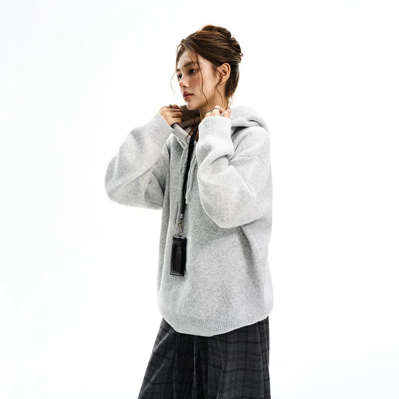 Fuzzy Hooded Knit Sweater