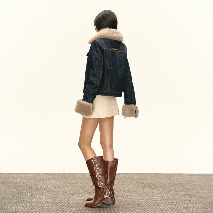 Faux Fur Trim Denim Jacket