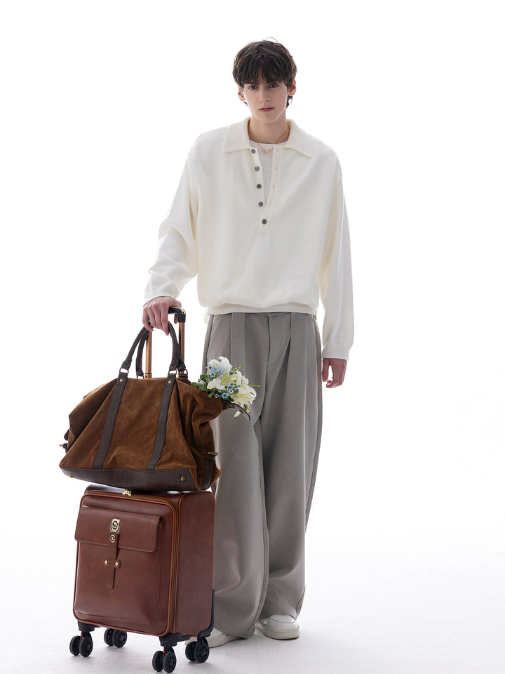 Lapel Button-Up Knit Sweater