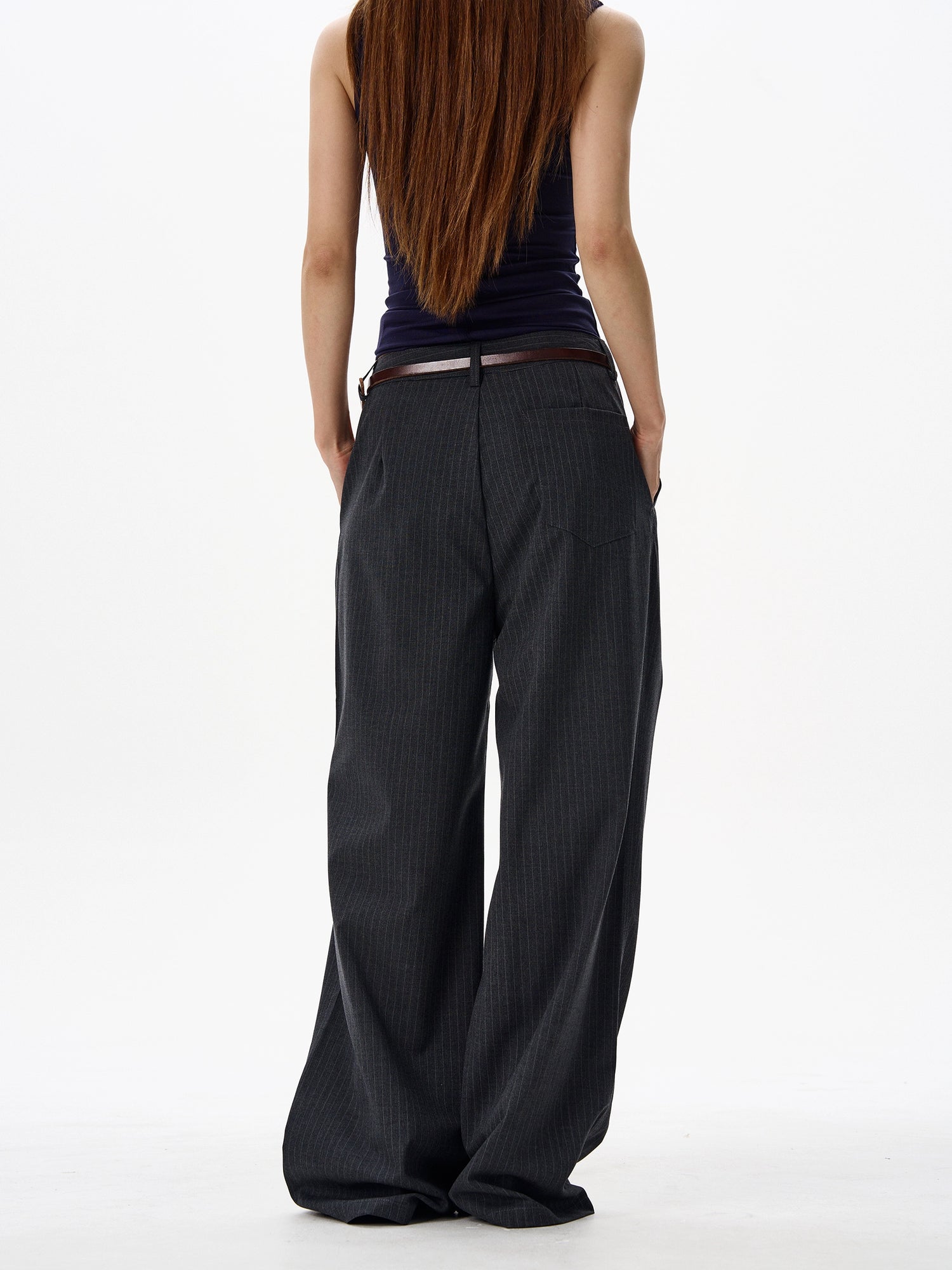 Wide Leg Striped Pleated Pants