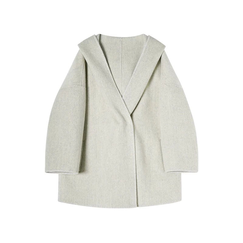 Hooded Loose Wool Mid-Length Coat