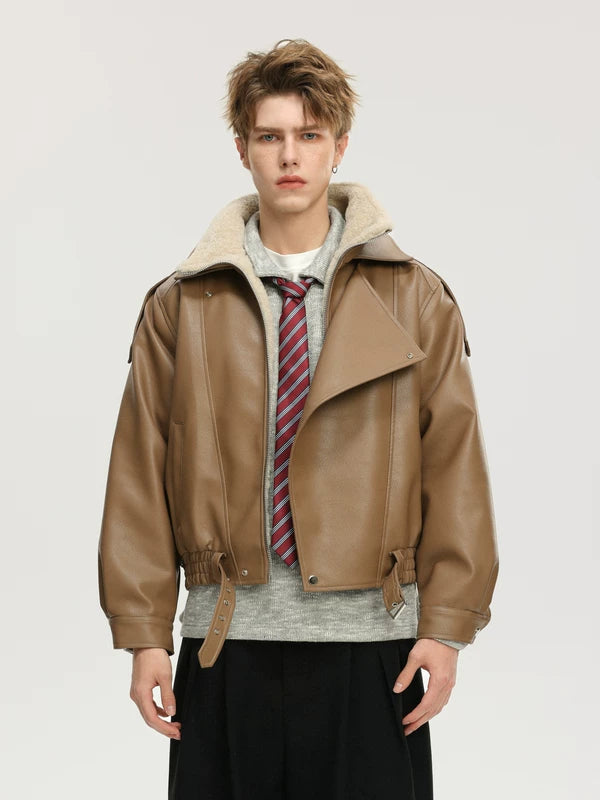 인조 가죽 셔파 안감 모터사이클 재킷 