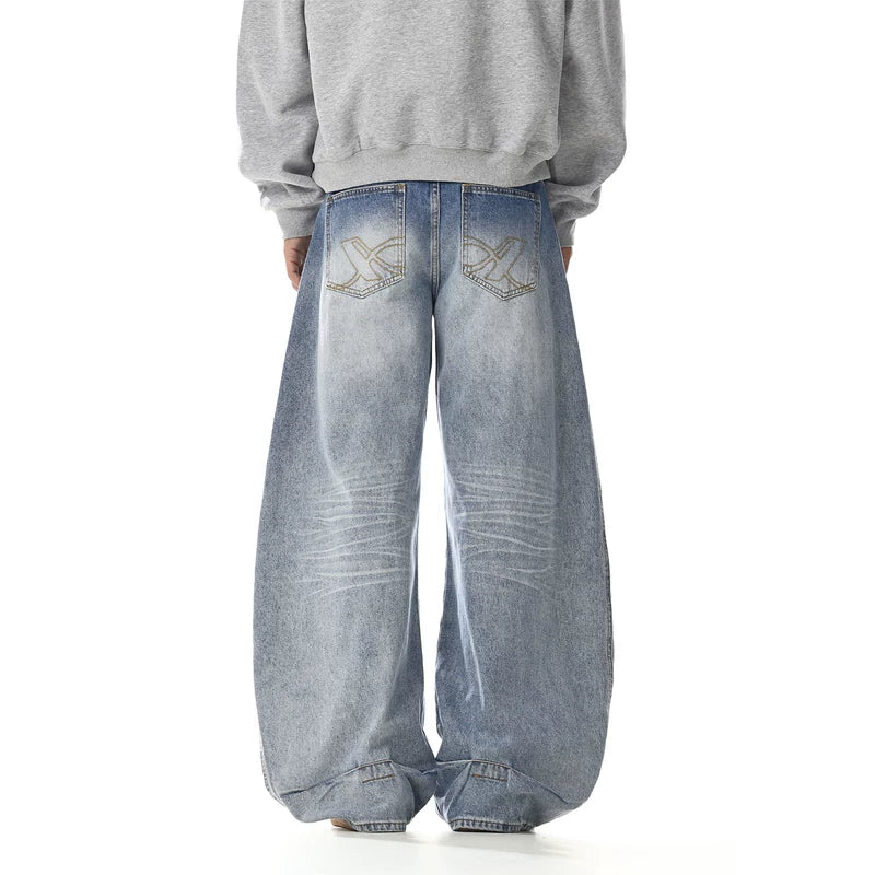 고통스러운 레트로 와이드 레그 스트레이트 팬츠 