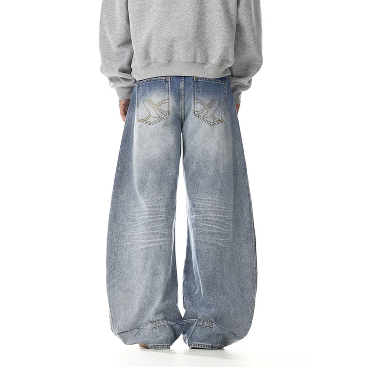 고통스러운 레트로 와이드 레그 스트레이트 팬츠 