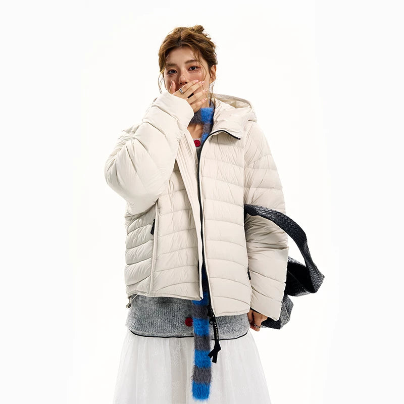 جاكيت بافر داون هيرينغبون بغطاء رأس 