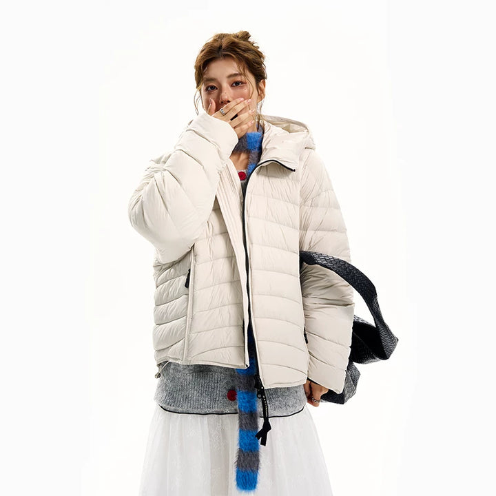 جاكيت بافر داون هيرينغبون بغطاء رأس 