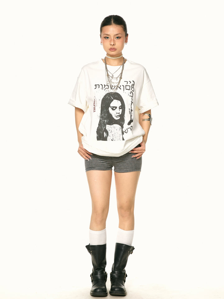 Retro Portrait Print Loose T-Shirt