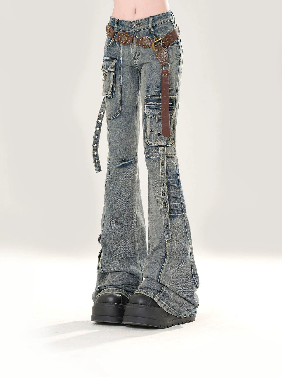 Slim Fit Flared Cargo Jeans