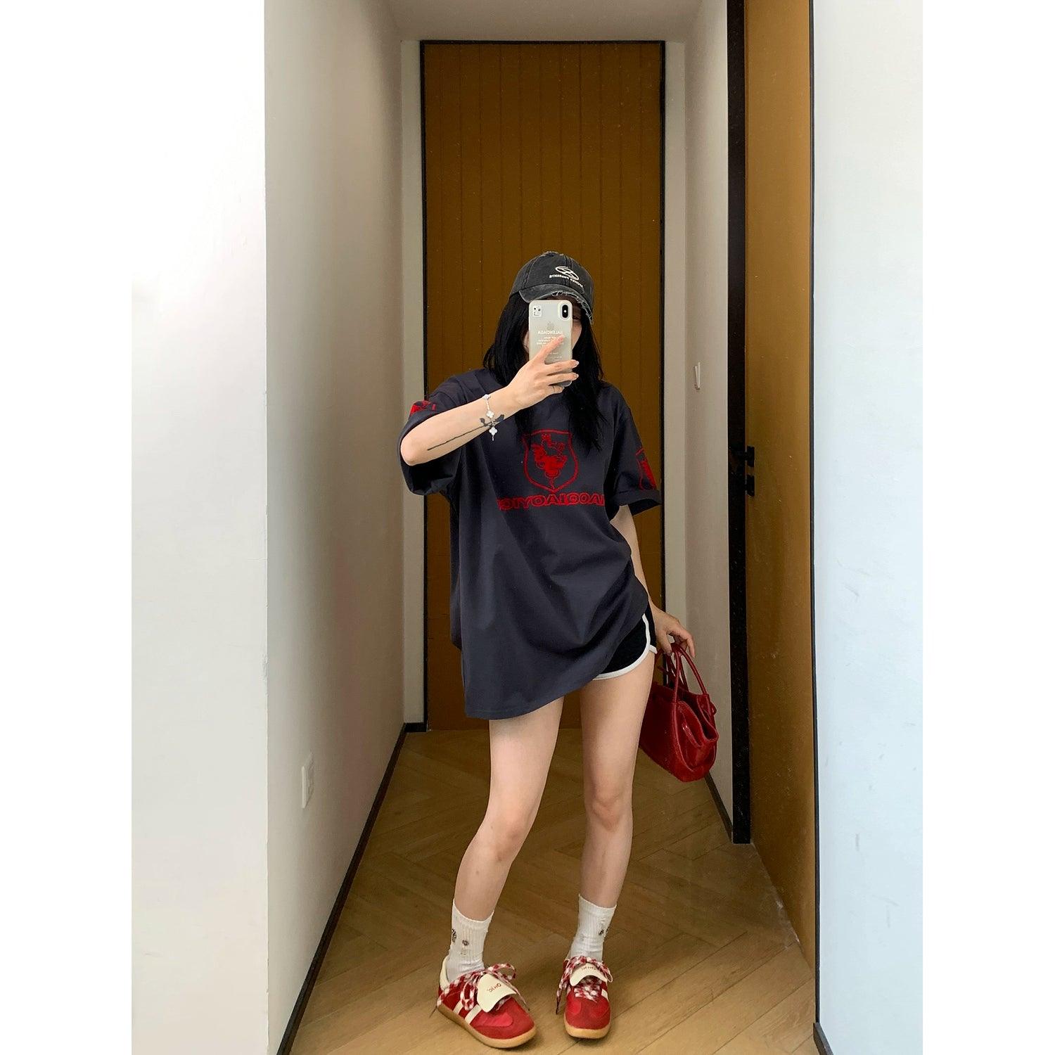 Cotton Oversized Flocking Print Turtleneck