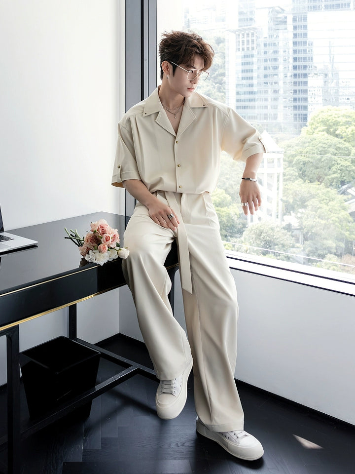 Loose Fit Short Sleeve Suit with Pants