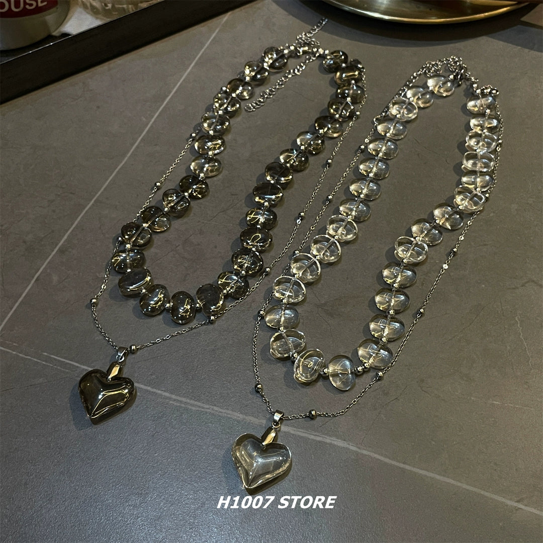 Glass Heart Pendant Stacking Necklace