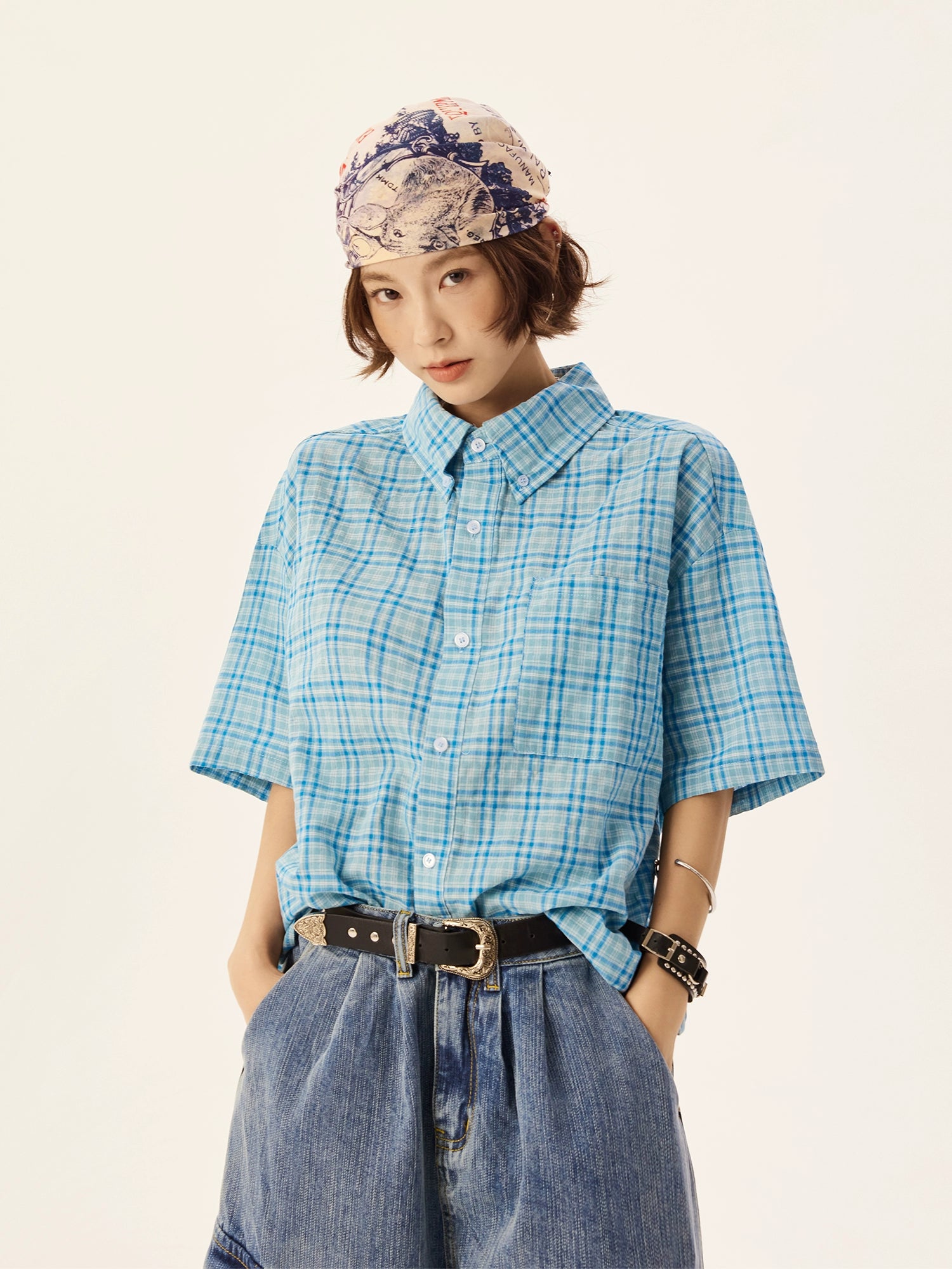 Plaid Short Sleeve Button-Up Shirt