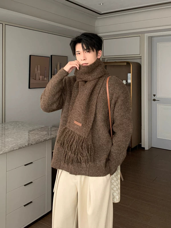 Suéter de cárdigan de punto con bufanda a juego 