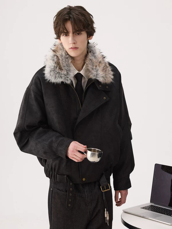 Faux-Fur-Kragen asymmetrische Daunenjacke 