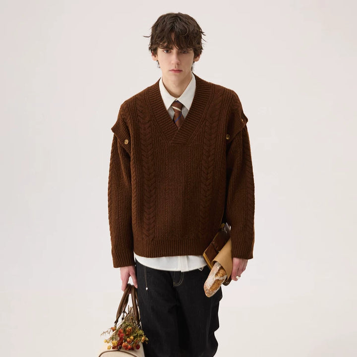 Detachable V-Neck Cable Knit Sweater