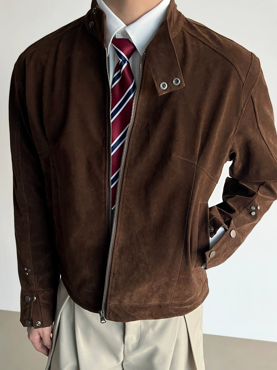 Suede Stand Collar Short Jacket